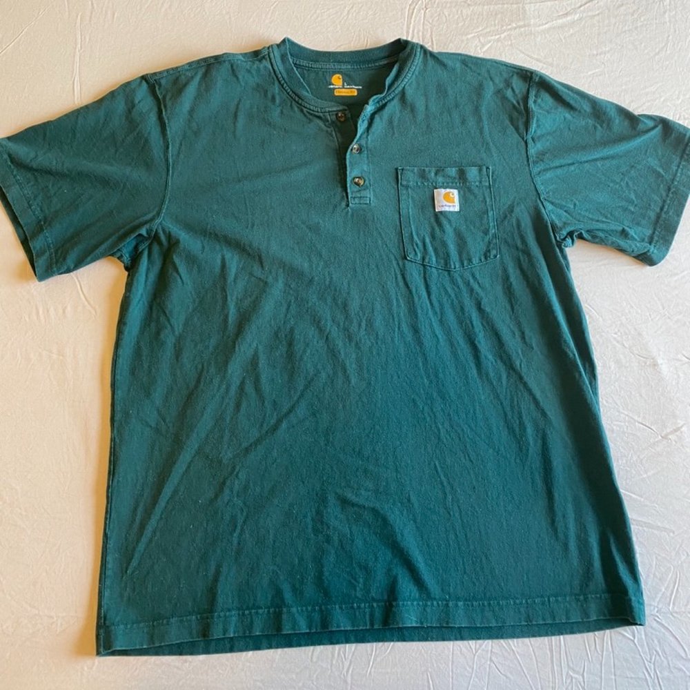 Green Quarter Button Carhartt Work T-Shirt with Front Pocket